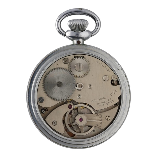 54 - Waltham Military issue 1/5 SEC. T.P. chrome cased stopwatch, signed dial, the case stamped '^F181 1/... 