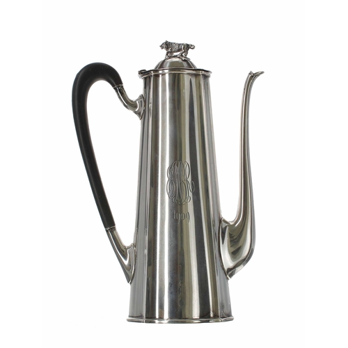 544 - American Shreve Crump & Low Co. Sterling Silver Coffee Pot, the hinged cover with bull finial, h... 