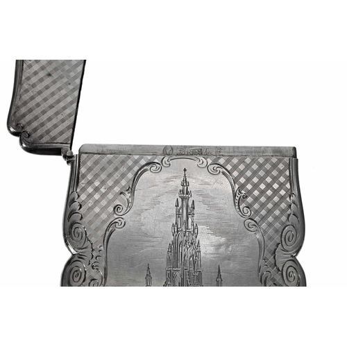 550 - Victorian silver 'Castle-Top' card case by Nathaniel Mills, bearing the image of The Scott... 