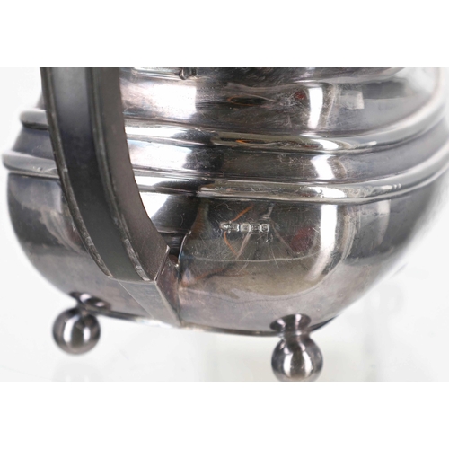 518 - Edwardian silver boat shaped teapot by James Dixon & Sons Ltd, with ebonised finial and handle, ... 