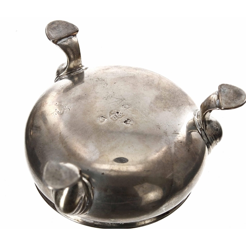 533 - Pair of George II circular silver salts, the plain bowls each raised on three hoof feet, maker Edwar... 