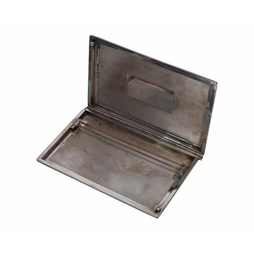 562 - Joseph Gloster Ltd silver cigarette case, the engine turned cover slide and hinge enclosing an engin... 