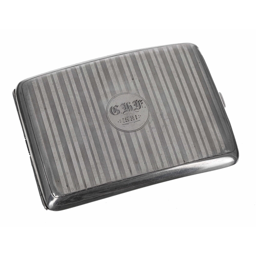 571 - Henry Williamson Ltd silver cigarette case, the curved cover with monogrammed cartouche enclosing a ... 