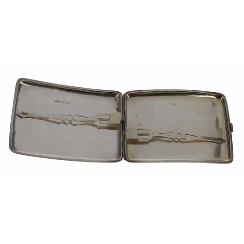 571 - Henry Williamson Ltd silver cigarette case, the curved cover with monogrammed cartouche enclosing a ... 