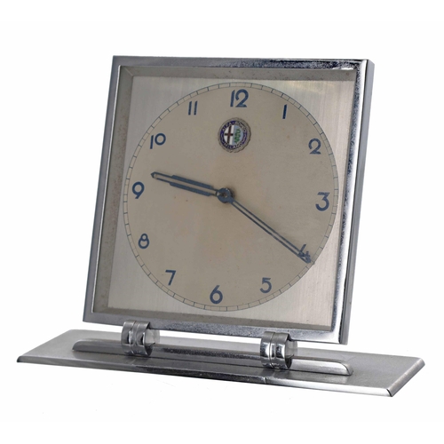 584 - Automobilia - vintage chrome desk clock, the dial with Alfa-Romeo Milano motor car logo, with a Jung... 