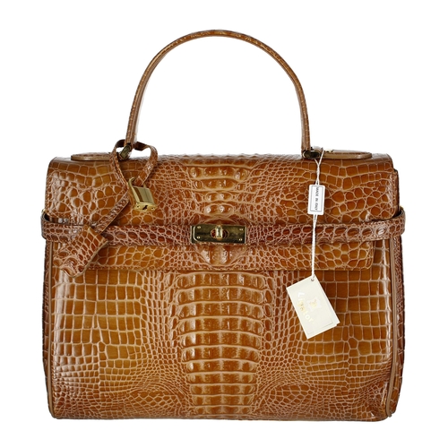 601 - Garanzia Ligator De Nicola Roma tan croc leather handbag, made in Italy, 13