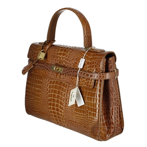 601 - Garanzia Ligator De Nicola Roma tan croc leather handbag, made in Italy, 13