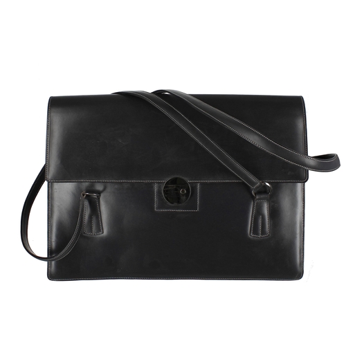 608 - Tanner Krolle London black leather satchel/handbag, with suede leather lined divided interior, 172 w... 