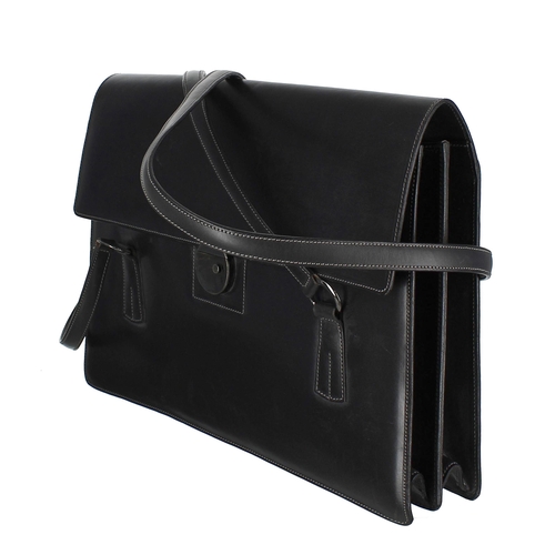 608 - Tanner Krolle London black leather satchel/handbag, with suede leather lined divided interior, 172 w... 