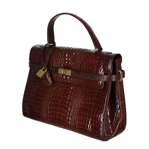 602 - Garanzie Ligator De Nicola Roma brown croc leather handbag, 13