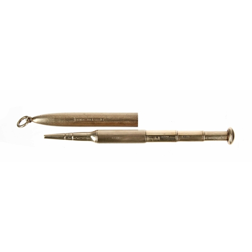 588 - Sampson Mordan & Co. 9ct gold three-draw extending and propelling pencil with engine turned cove... 