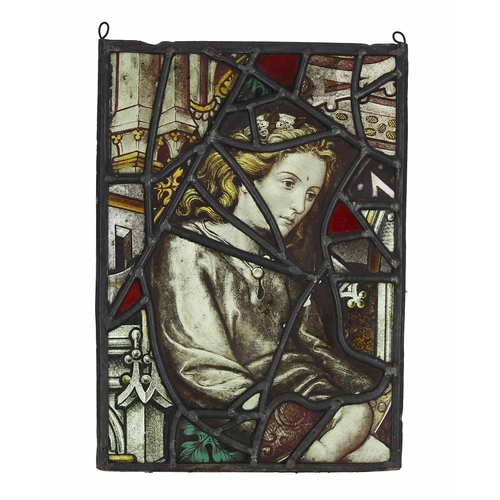 638 - Lead mounted stained glass panel depicting a figure, 9