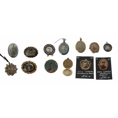 665 - Group of WWI and WWII photograph pendants and brooches; including a silver framed enamel example, ot... 