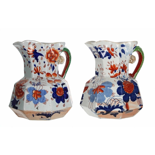 715 - 19th century Mason's Ironstone 'Imari' pattern octagonal faceted pitcher, with basket and flowers de... 