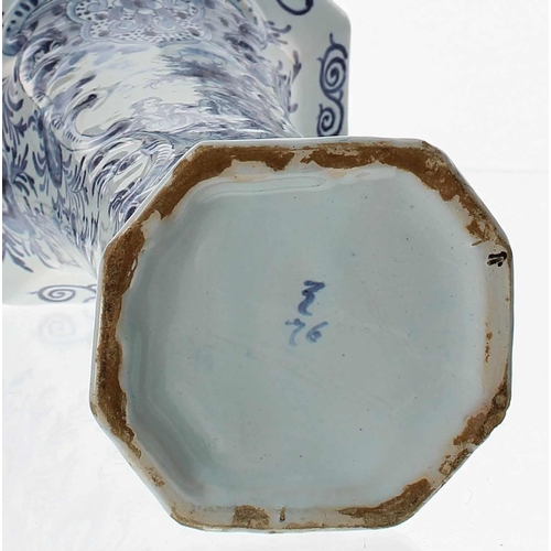 722 - Dutch Delft Faience glaze vase of octagonal facet form with flared rim, with figural panel of a lady... 