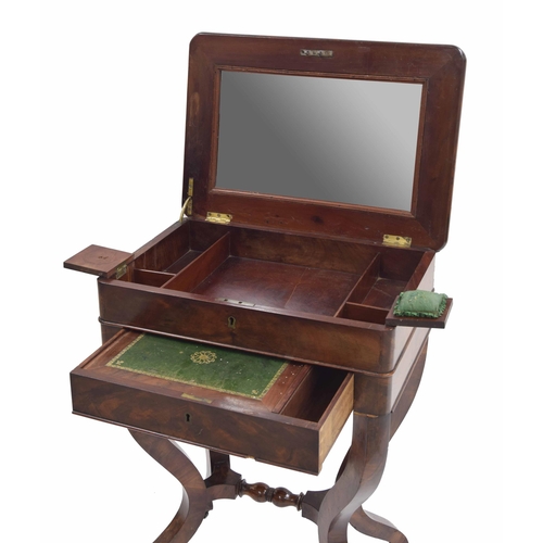 960 - 19th century Biedermeier mahogany work table, the hinged top with inset mirrored glass over a divide... 