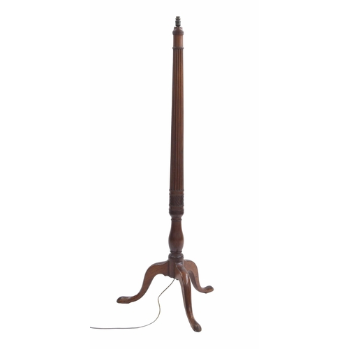 971 - 19th century mahogany torchere standard lamp, the carved support on a tripod cabriole base, 66