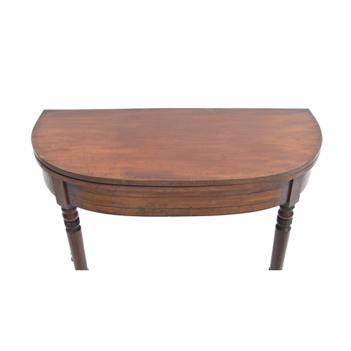 981 - 19th century mahogany fold-over tea table, the D-end top over the frieze inlaid with ebony lines and... 