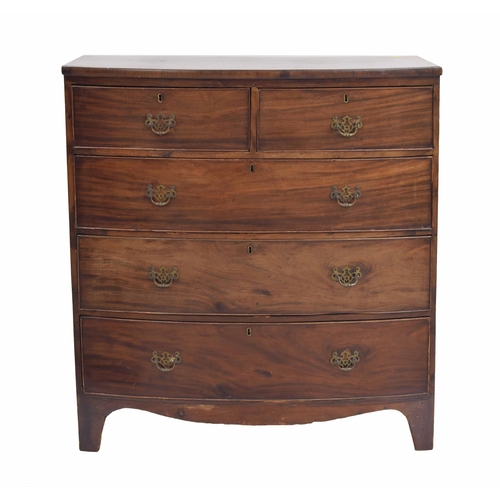 953 - 19th century mahogany bowfront chest of two short over three long graduated drawers, 40.5