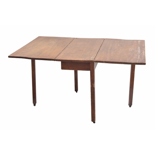 985 - 19th century mahogany drop-leaf table, the rectangular top raised on square legs terminating on cast... 