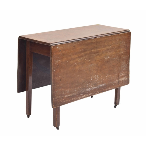 985 - 19th century mahogany drop-leaf table, the rectangular top raised on square legs terminating on cast... 