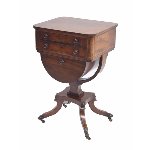 987 - Victorian mahogany sewing/work table, the plain top over two slim drawers and deep box drawer beneat... 