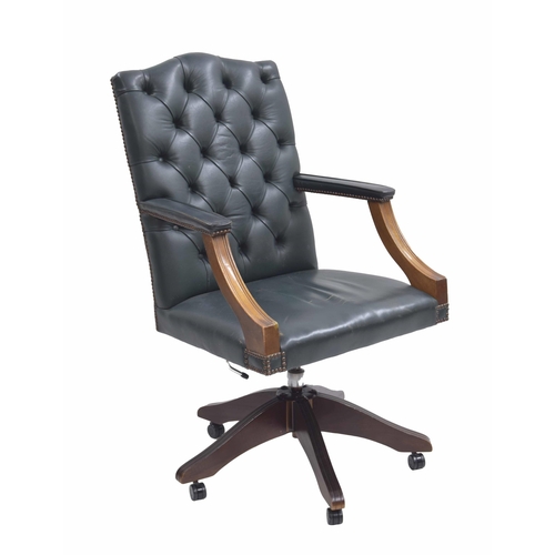 967 - Ring Mekanikk captains swivel desk chair, made in Norway, with green leather button upholstered back... 