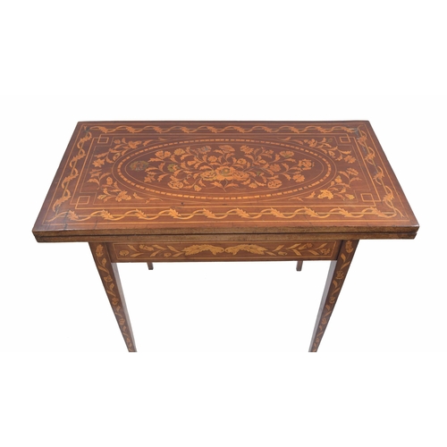 999 - Decorative 19th century Dutch marquetry rectangular fold-over games table, with a green baize lined ... 