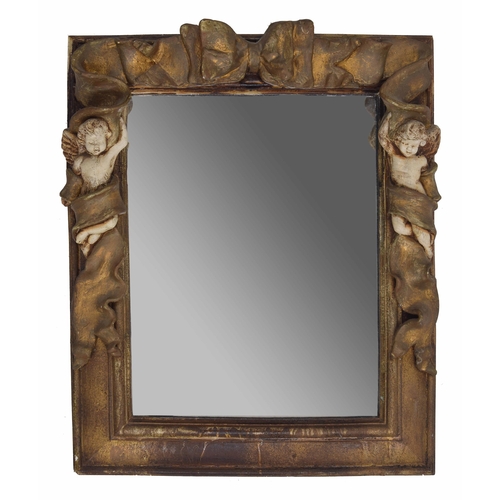 957 - Alan Wallis Designs hand made and decorated cherub design mirror, 15.5