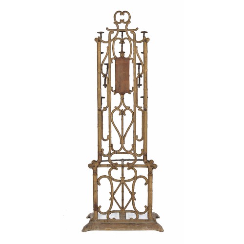 988 - French cast iron hall hat/coat stand, cast as faux bamboo with inset mirror glass to the back, over ... 