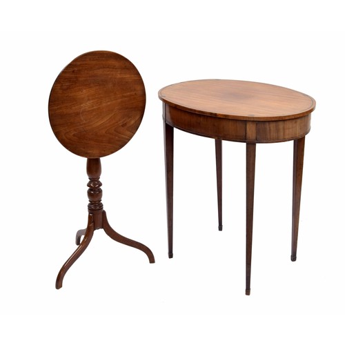 979 - Edwardian mahogany oval occasional table, the plain top with inlaid rim border, raised on slender ta... 