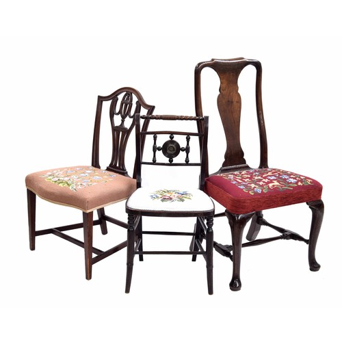 1000 - Group of three chairs including a Queen Anne style dining chair, all with recent needlepoint upholst... 