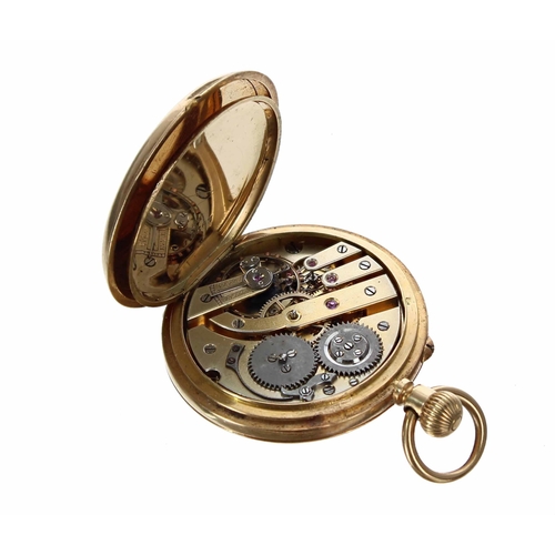 583 - Ladies 18ct gold half hunter fob watch, bar lever movement, 18ct hinged cuvette, Roman numeral dial,... 