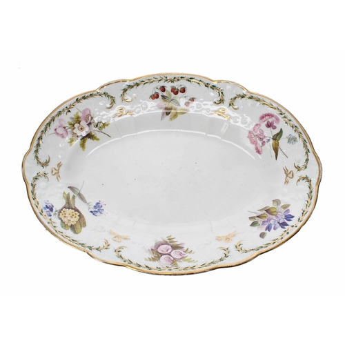 711 - Rare Nantgarw shallow oval porcelain dish, finely decorated with painted floral sprays, gilt highlig... 