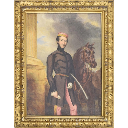 784 - English school (19th century) - Portrait of W.S. Brinkley of the 11th Hussars standing full length i... 