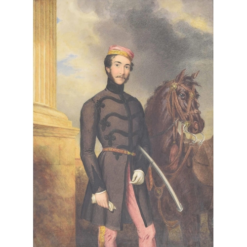 784 - English school (19th century) - Portrait of W.S. Brinkley of the 11th Hussars standing full length i... 