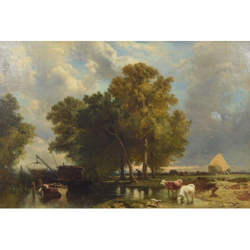 798 - Charles Hoguet (1821-1870) - River landscape with a figure in a boat, another figure beside trees wi... 