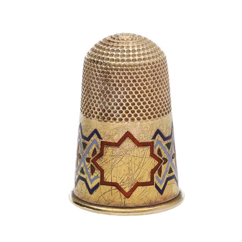 103 - Russian 14ct gold and enamel thimble by Karl Bock, stamped marks, 6.5gm, 25mm; with the original box... 