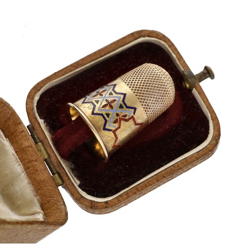 103 - Russian 14ct gold and enamel thimble by Karl Bock, stamped marks, 6.5gm, 25mm; with the original box... 