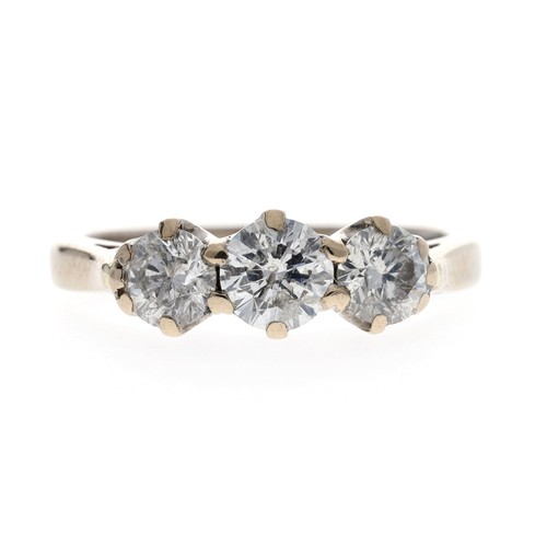 106 - 18ct white gold three stone diamond ring, round brilliant-cuts, estimated 1.00ct approx in total, cl... 