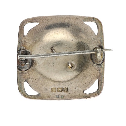 108 - Arts & Crafts silver and enamel square brooch by Smith & Ewen, inset with mother of pearl to... 