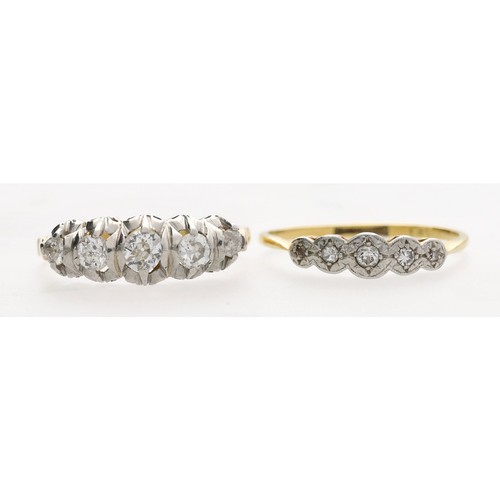 116 - Two 18ct five stone diamond rings, 4.7gm (2)