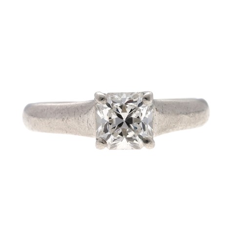 120 - Tiffany & Co. Lucida platinum solitaire diamond ring, cut cornered square mixed cut, 1.01ct, cla... 