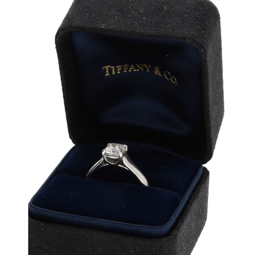 120 - Tiffany & Co. Lucida platinum solitaire diamond ring, cut cornered square mixed cut, 1.01ct, cla... 