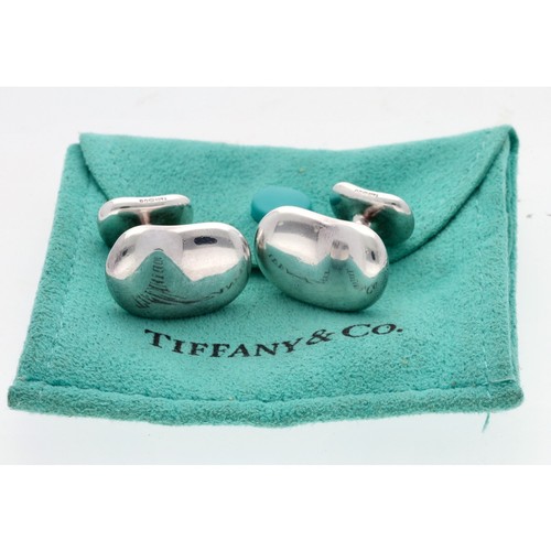 122 - Tiffany & Co. - pair of Elsa Perretti silver bean design cufflinks, 21mm x 14mm** with Tiffany &... 