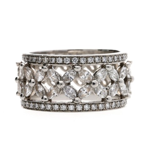 123 - Tiffany & Co. Victoria fine platinum diamond set band ring, with a combination of marquise and b... 