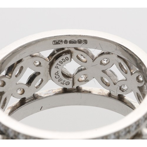 123 - Tiffany & Co. Victoria fine platinum diamond set band ring, with a combination of marquise and b... 