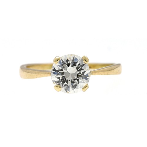 304 - 18ct yellow gold solitaire diamond ring, round brilliant-cut, 1.05ct approx, clarity VS1, colour H, ... 