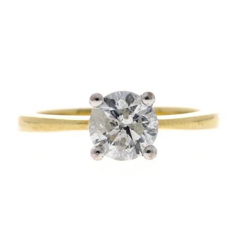 347 - 18ct yellow gold solitaire diamond ring, round brilliant-cut, 1.00ct approx, clarity I1, colour G, w... 