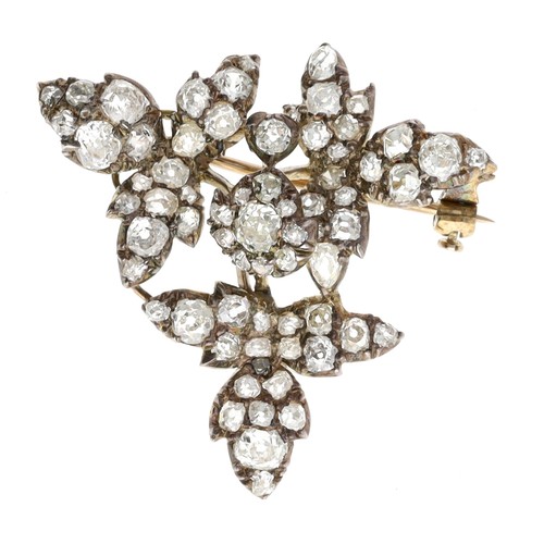 359 - Attractive Victorian old-cut diamond set floral design brooch, set in yellow and white metal, 5.1gm,... 